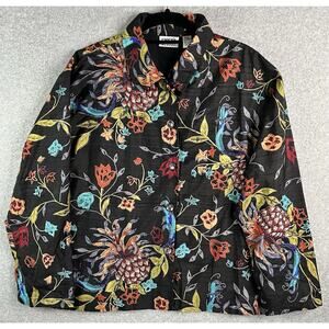 Chico’s Design Embroidered Floral BEADED Art Jacket Size 3 (XL) Black